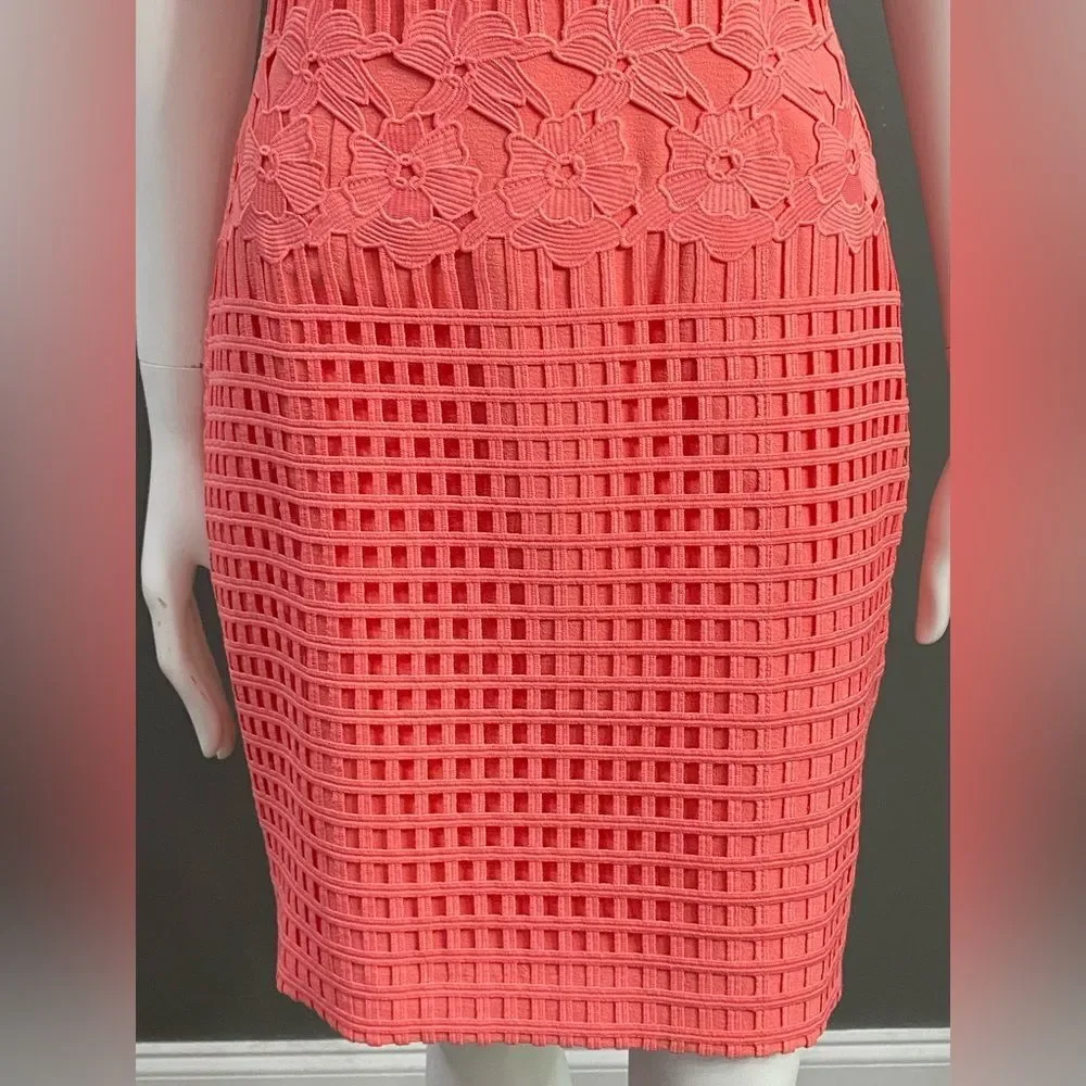 NWT ANTONIO MELANI Coral Textured Midi Sheath Dress Size 2 - Picture 4 of 12
